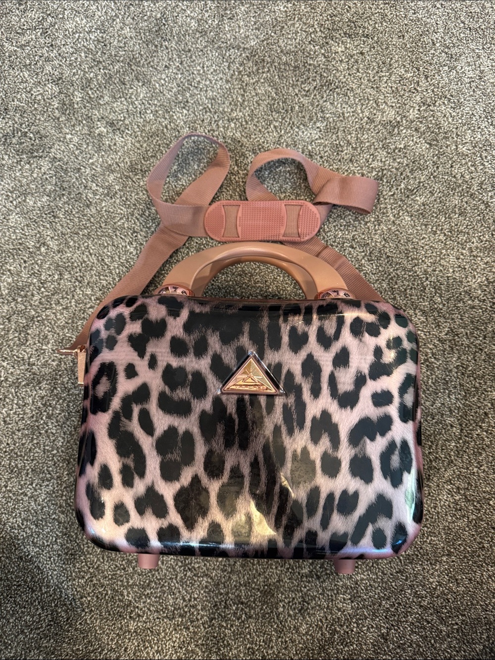 Leopard Print Pink Cosmetic Carry Case with Top Handle